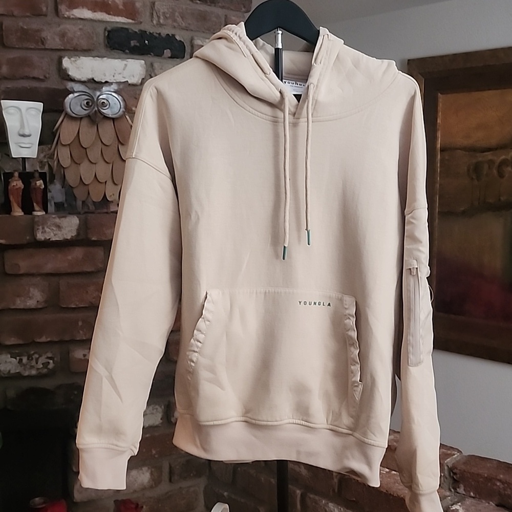YoungLA Cream Always Improving Hoodie with Teal Accents